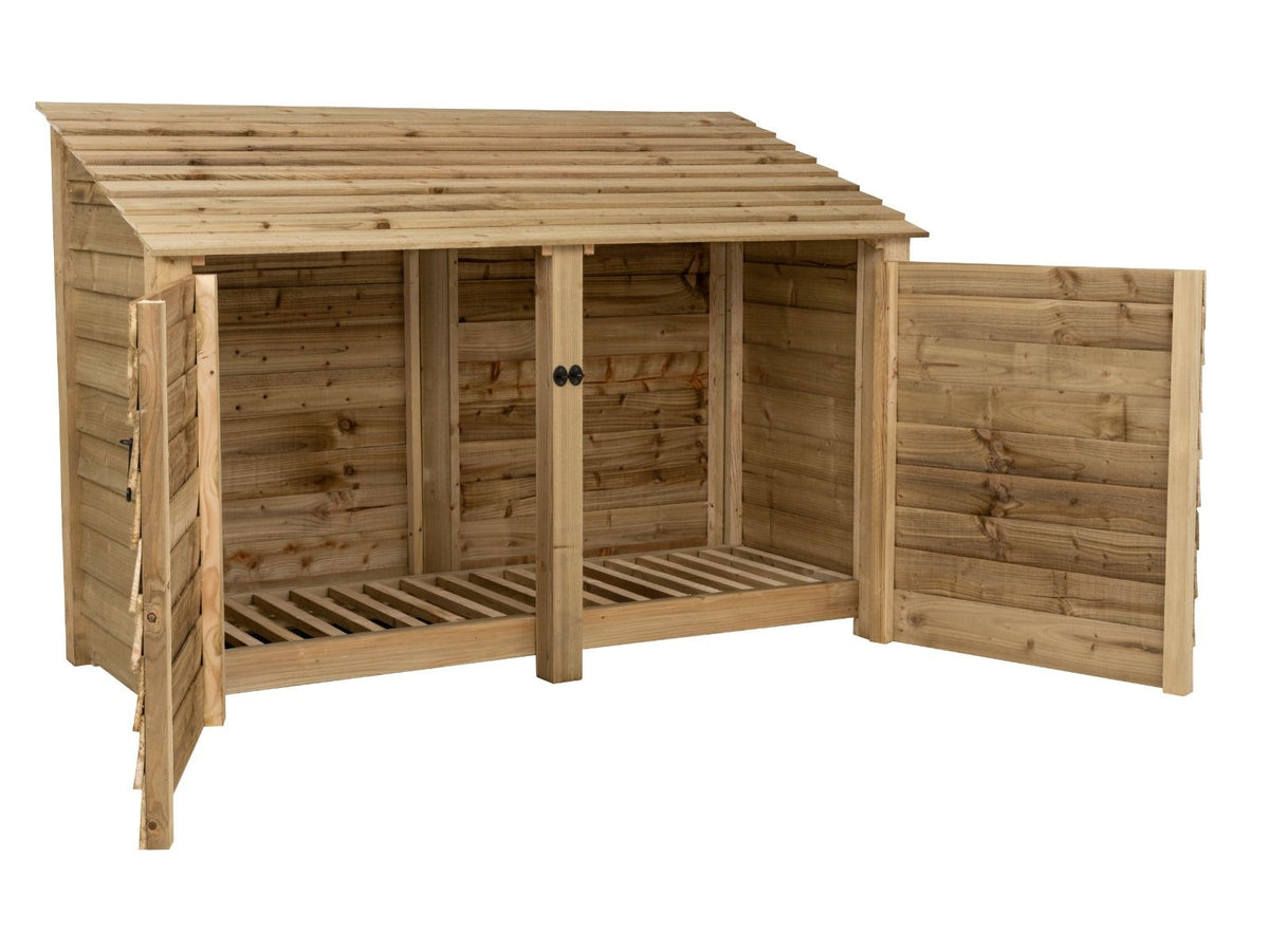 Wooden Log Store with Doors W-187cm, H-126cm or 180cm, D-88cm - SGP Garden Ltd