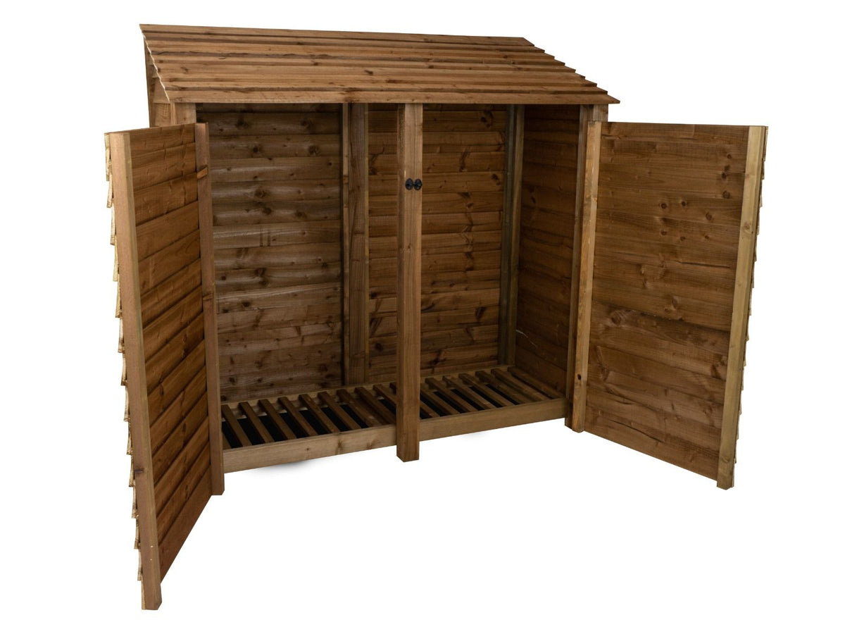 Wooden Log Store with Doors W-187cm, H-126cm or 180cm, D-88cm - Brown Finish - SGP Garden Ltd