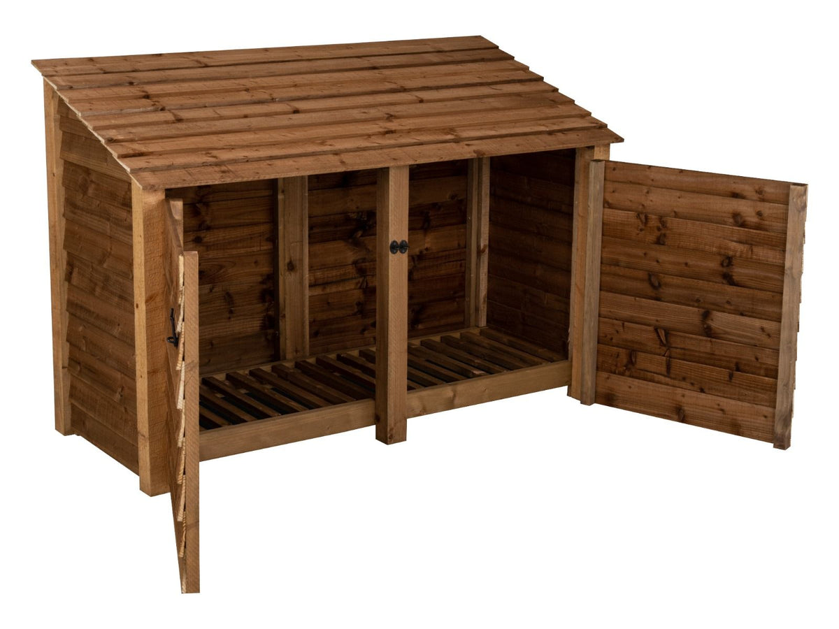 Wooden Log Store with Doors W-187cm, H-126cm or 180cm, D-88cm - Brown Finish - SGP Garden Ltd