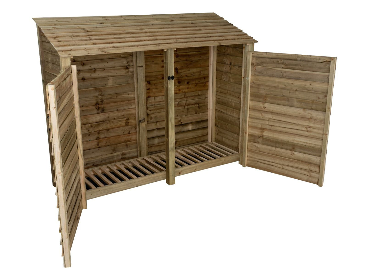 Wooden Log Store with Doors W-227cm, H-126cm or 180cm, D-88cm - SGP Garden Ltd