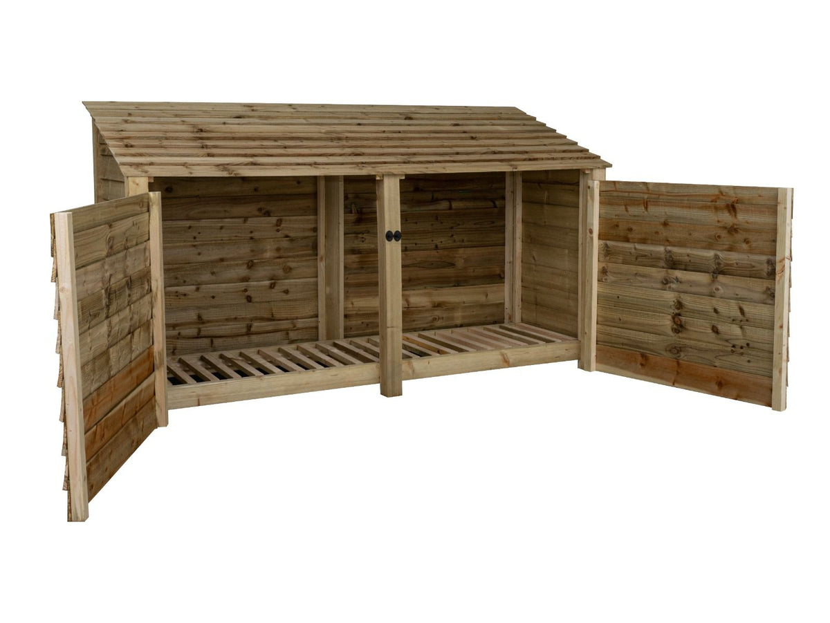 Wooden Log Store with Doors W-227cm, H-126cm or 180cm, D-88cm - SGP Garden Ltd