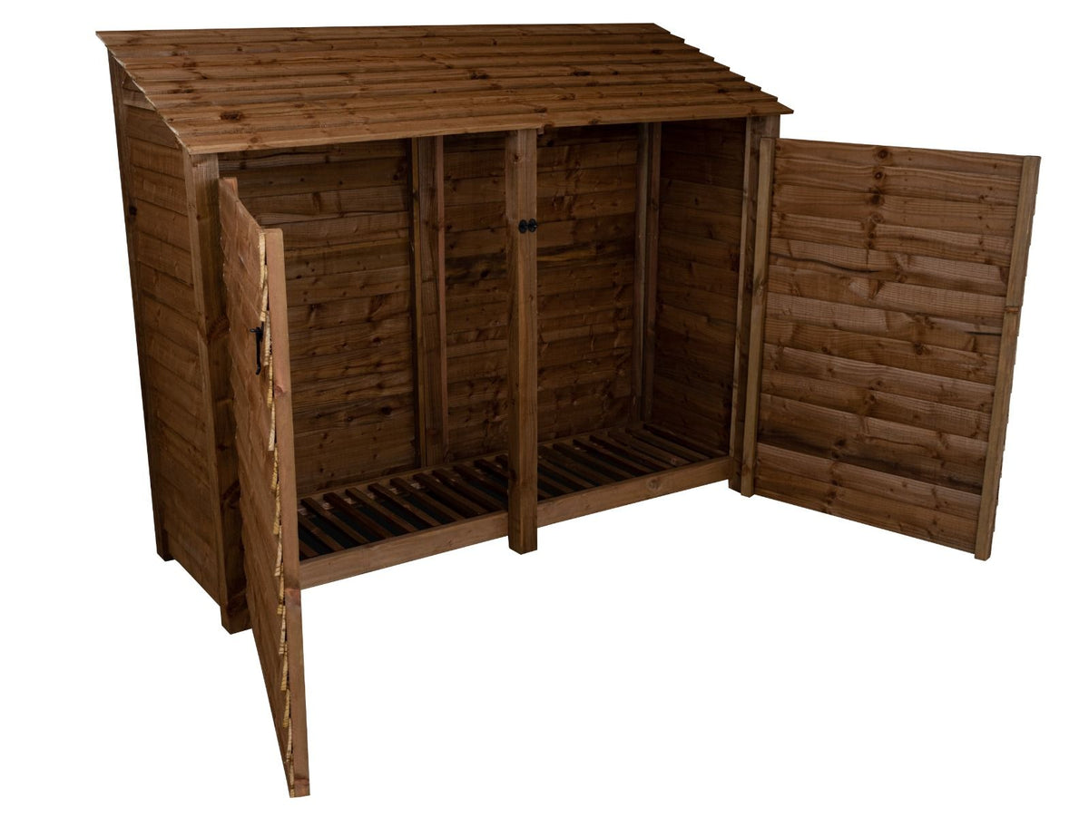 Wooden Log Store with Doors W-227cm, H-126cm or 180cm, D-88cm - Brown Finish - SGP Garden Ltd