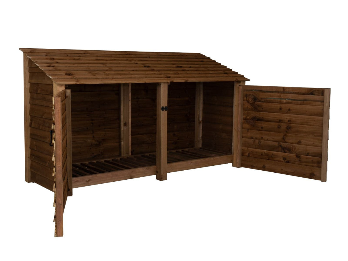 Wooden Log Store with Doors W-227cm, H-126cm or 180cm, D-88cm - Brown Finish - SGP Garden Ltd