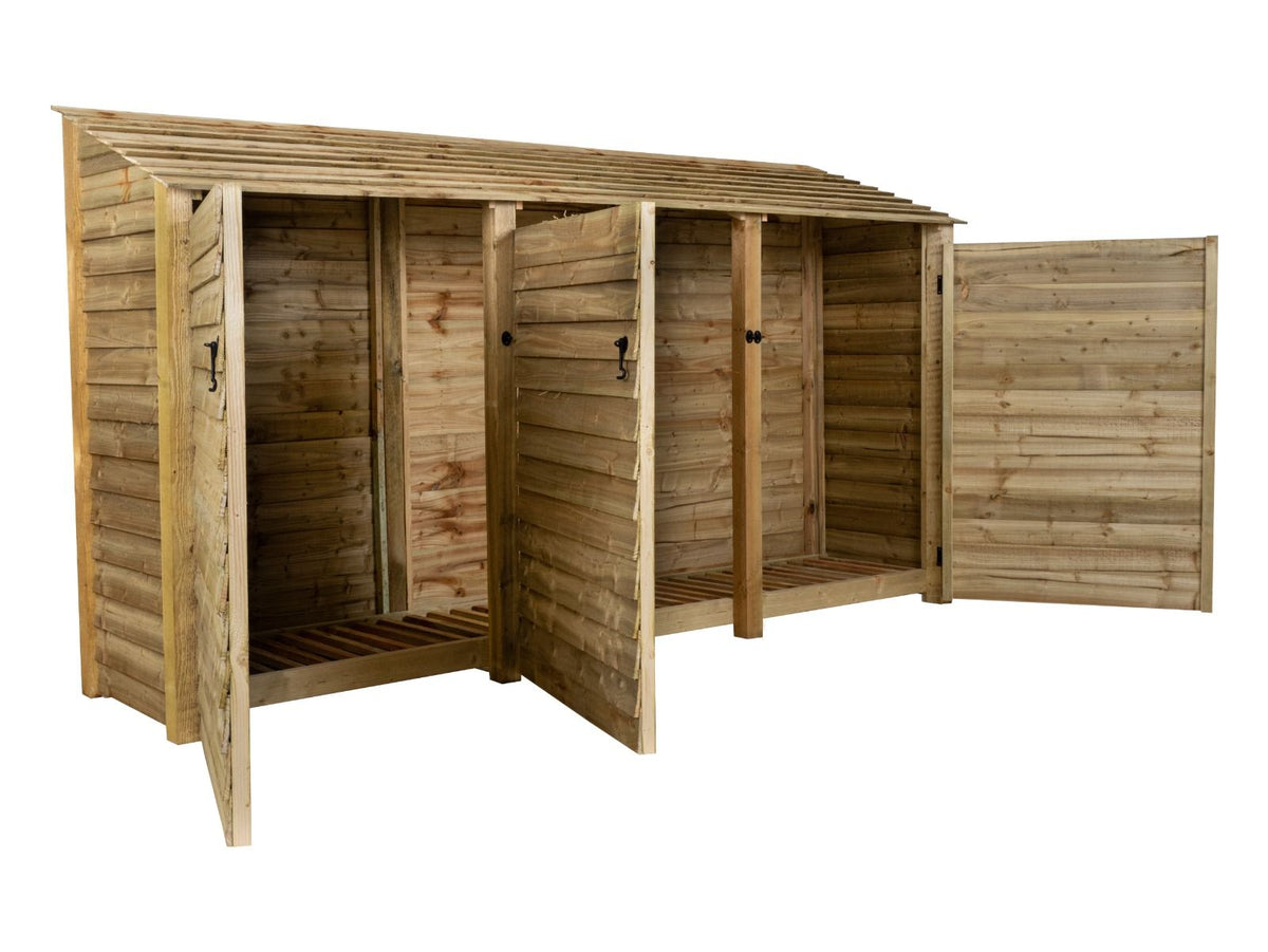 Wooden Log Store with Doors W-335cm, H-126cm or 180cm, D-88cm - SGP Garden Ltd