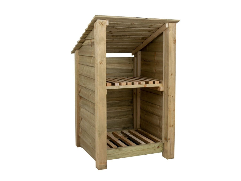 Wooden Log Store with Shelf (Roof Sloping Back) W-79cm, H-126cm or 180cm, D-88cm - SGP Garden Ltd