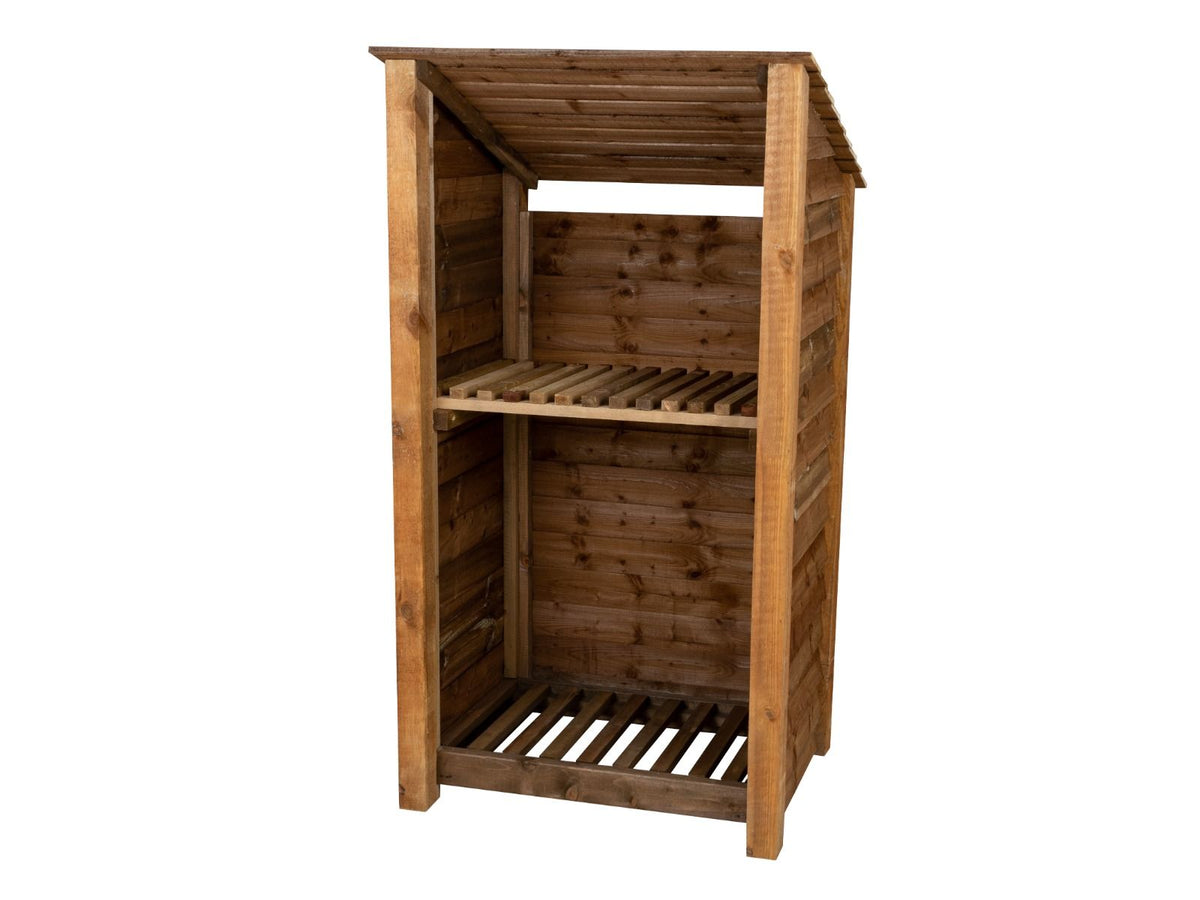Wooden Log Store with Shelf (Roof Sloping Back) W-99cm, H-126cm Or 180cm, D-88cm - SGP Garden Ltd