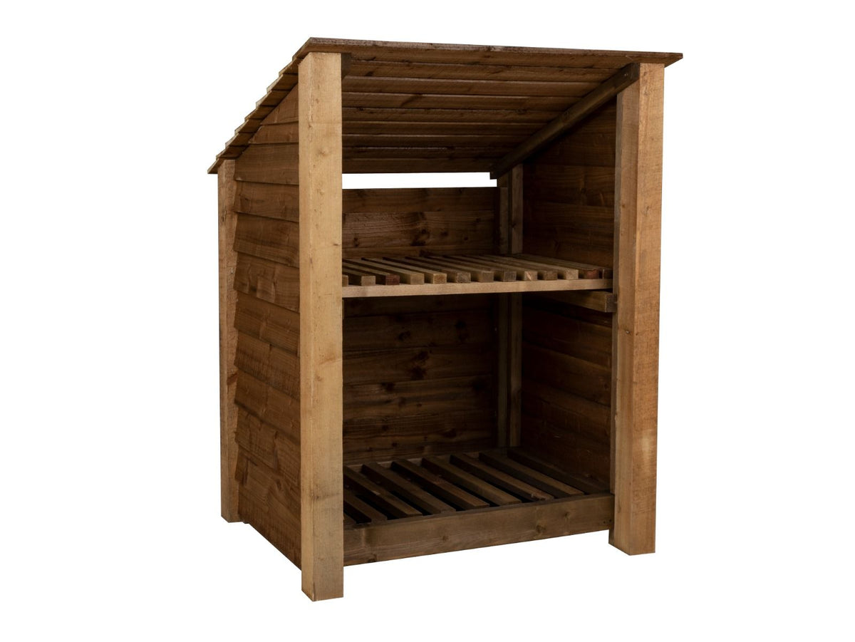 Wooden Log Store with Shelf (Roof Sloping Back) W-99cm, H-126cm Or 180cm, D-88cm - SGP Garden Ltd