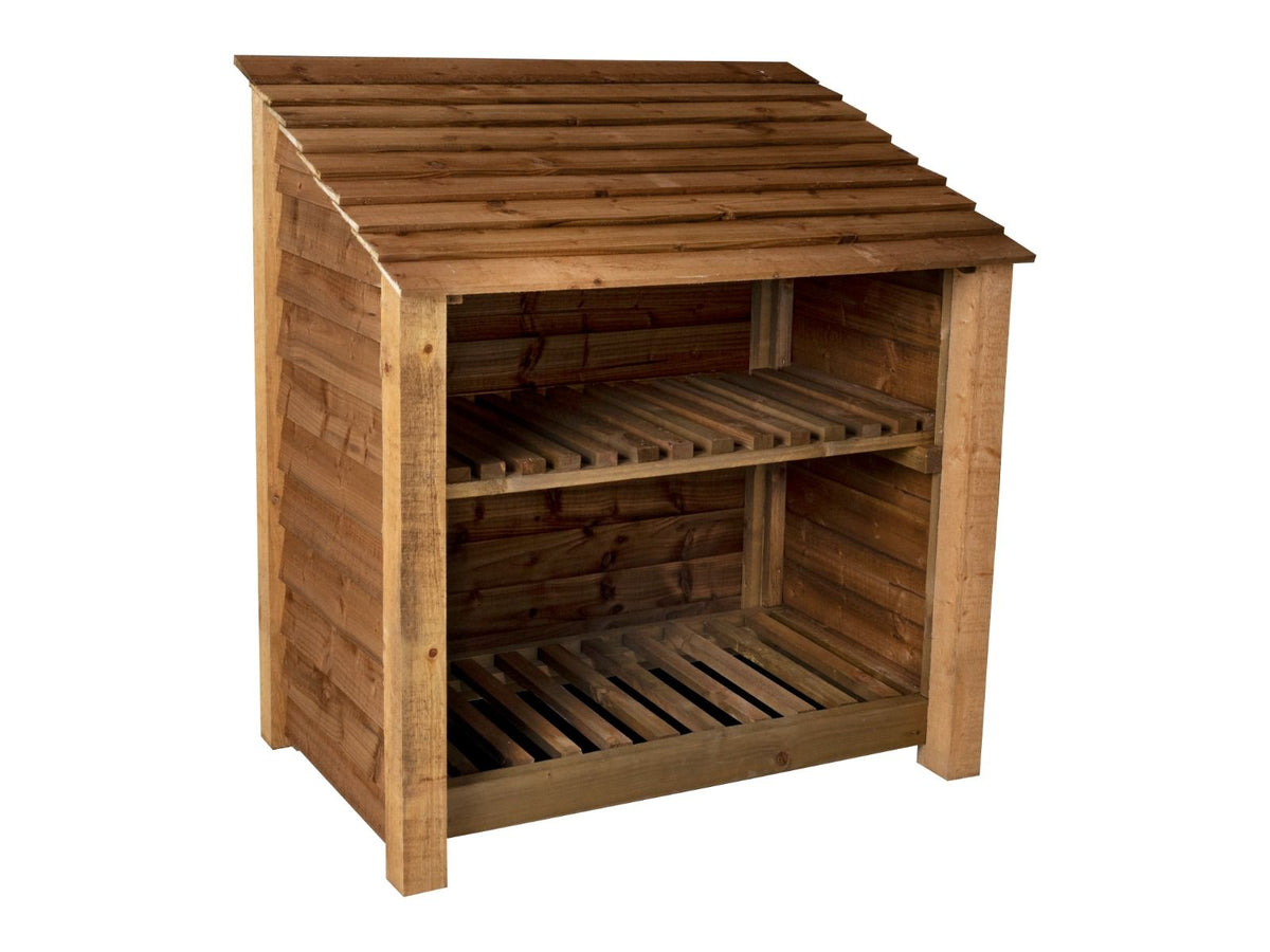 Wooden Log Store with Shelf W-119cm, H-126cm or 180cm, D-88cm - Brown Finish - SGP Garden Ltd