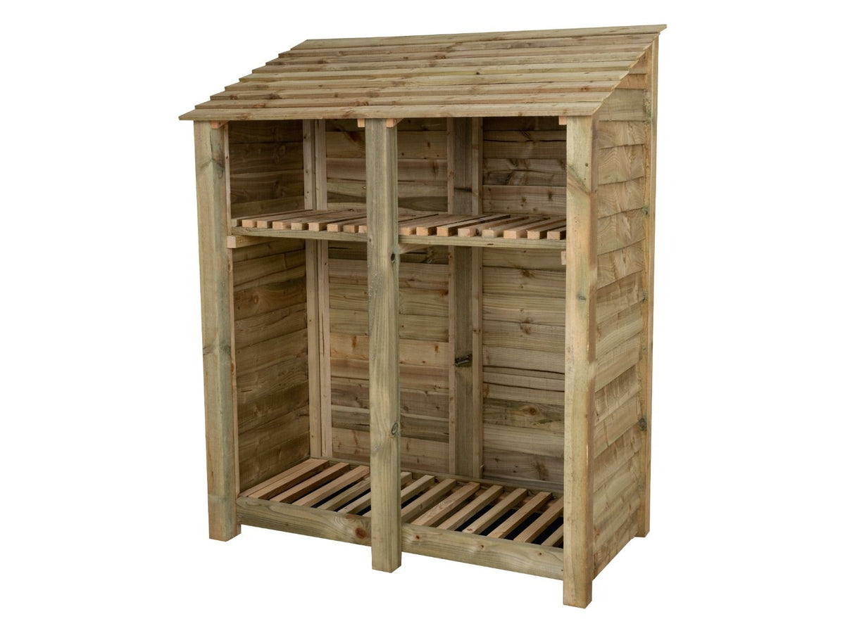 Wooden Log Store with Shelf W-146cm, H-126cm or 180cm, D-88cm - SGP Garden Ltd