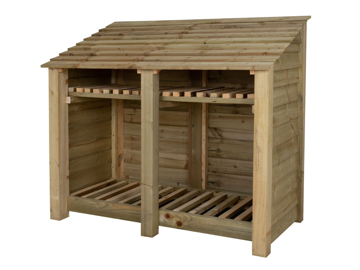 Wooden Log Store with Shelf W-146cm, H-126cm or 180cm, D-88cm - SGP Garden Ltd
