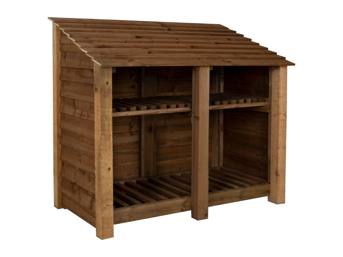 Wooden Log Store with Shelf W-146cm, H-126cm or 180cm, D-88cm - Brown Finish - SGP Garden Ltd