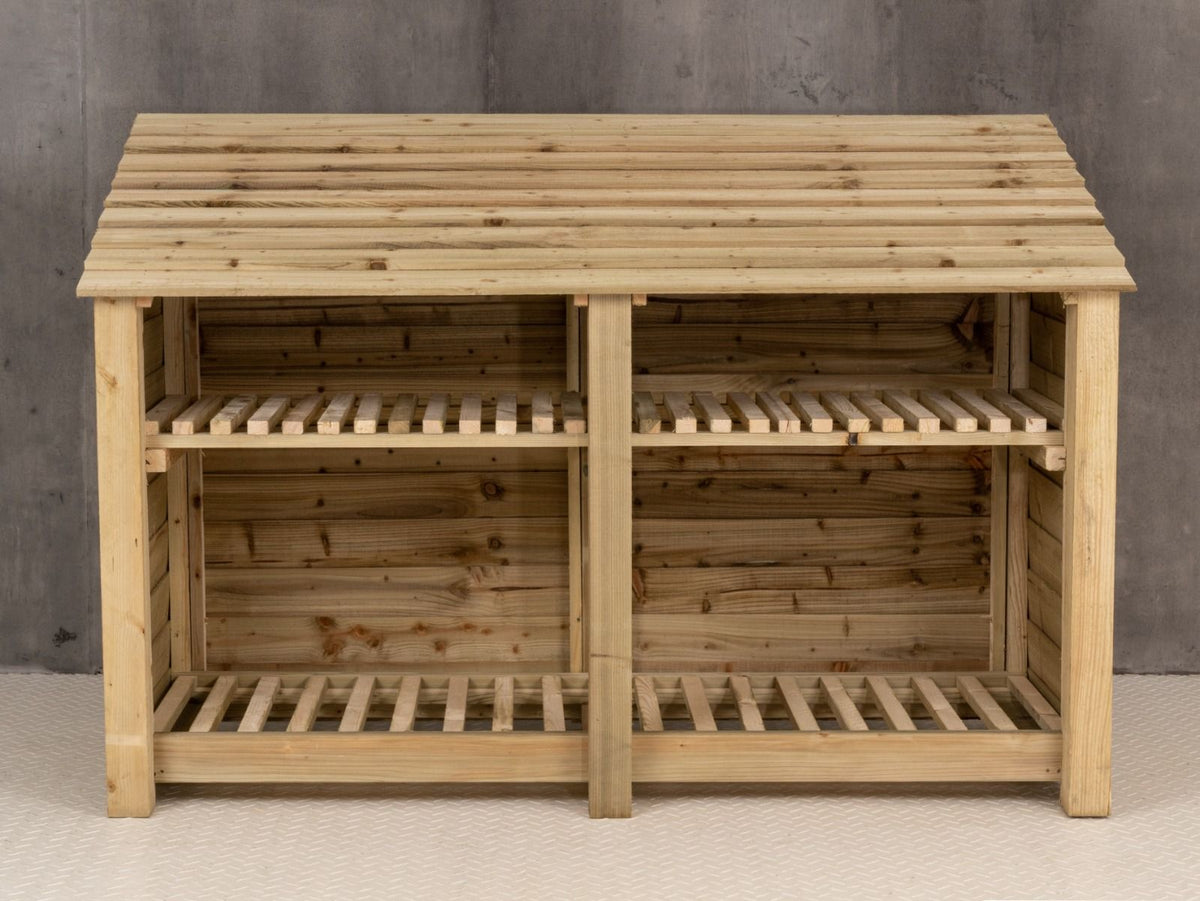 Wooden Log Store with Shelf W-187cm, H-126cm or 180cm, D-88cm - SGP Garden Ltd