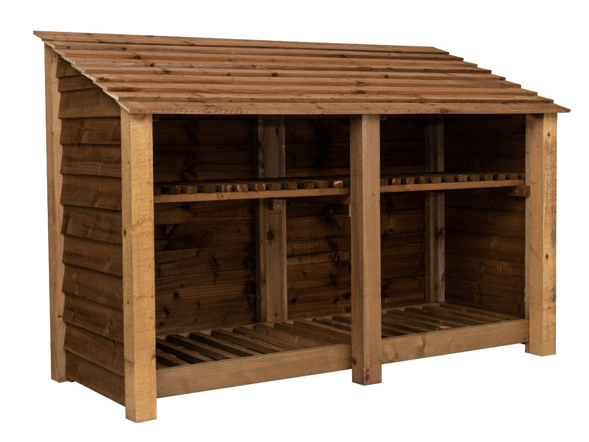 Wooden Log Store with Shelf W-187cm, H-126cm or 180cm, D-88cm - Brown Finish - SGP Garden Ltd