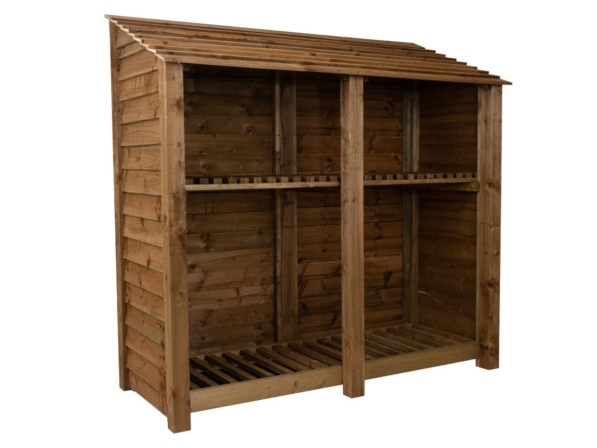 Wooden Log Store with Shelf W-187cm, H-126cm or 180cm, D-88cm - Brown Finish - SGP Garden Ltd
