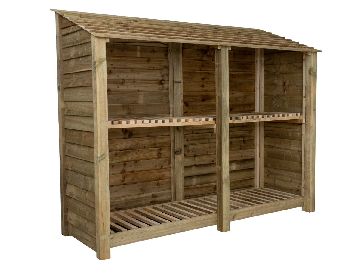 Wooden Log Store with Shelf W-227cm, H-126cm or 180cm, D-88cm - SGP Garden Ltd