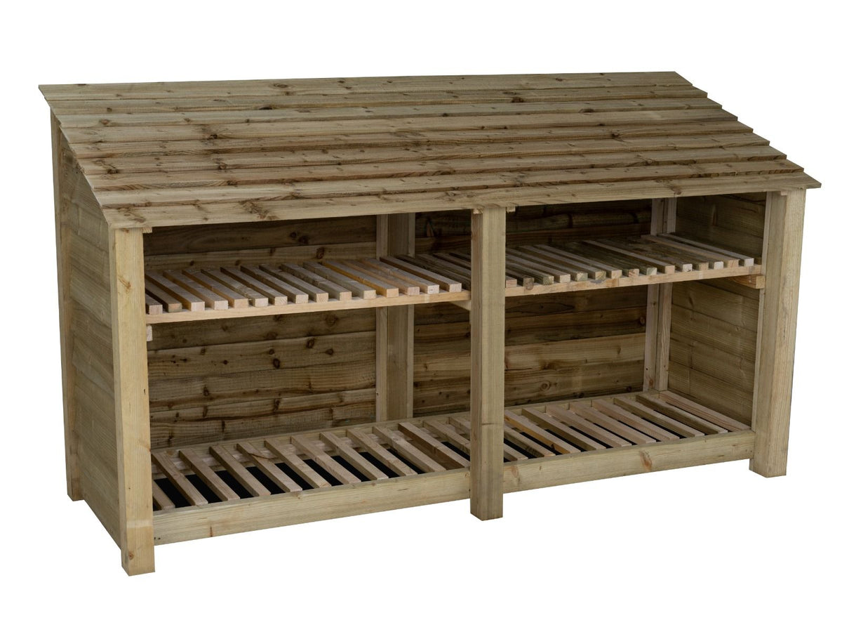Wooden Log Store with Shelf W-227cm, H-126cm or 180cm, D-88cm - SGP Garden Ltd