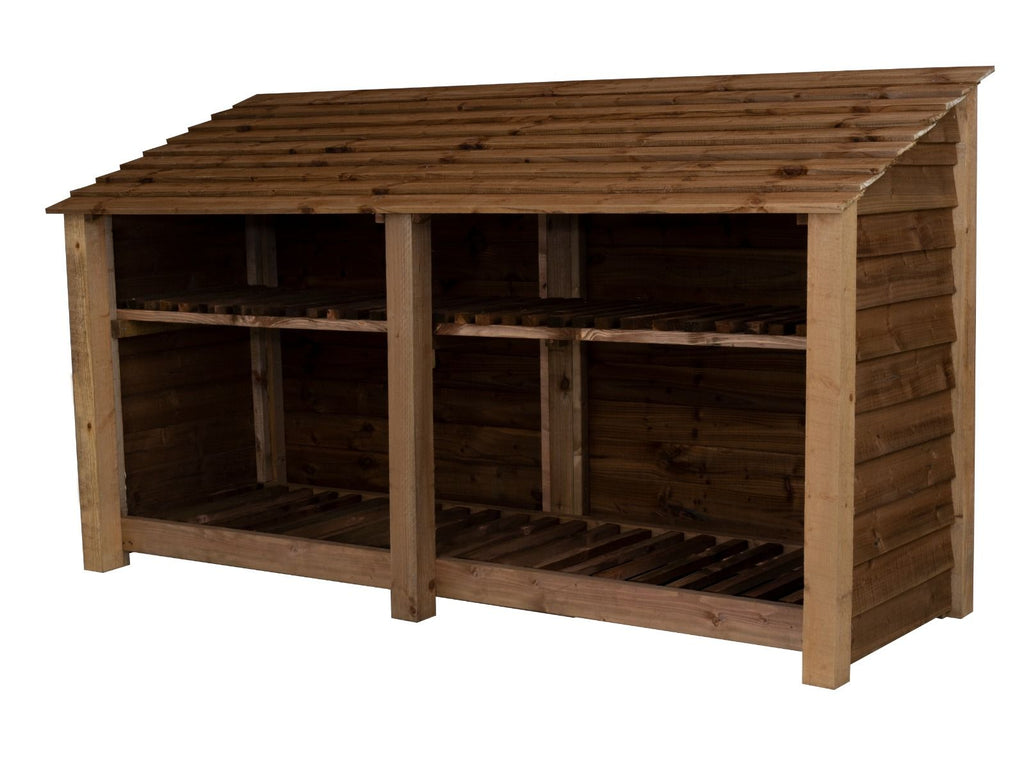 Wooden Log Store with Shelf W-227cm, H-126cm or 180cm, D-88cm - Brown Finish - SGP Garden Ltd