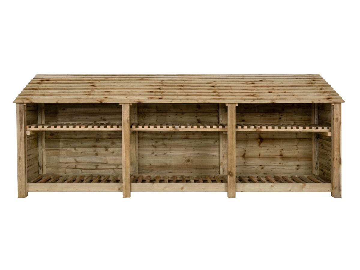 Wooden Log Store with Shelf W-335cm, H-126cm or 180cm, D-88cm - SGP Garden Ltd