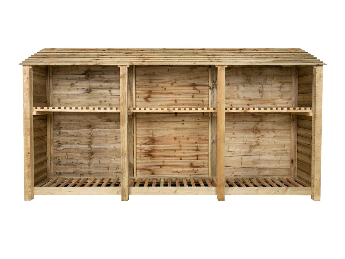 Wooden Log Store with Shelf W-335cm, H-126cm or 180cm, D-88cm - SGP Garden Ltd