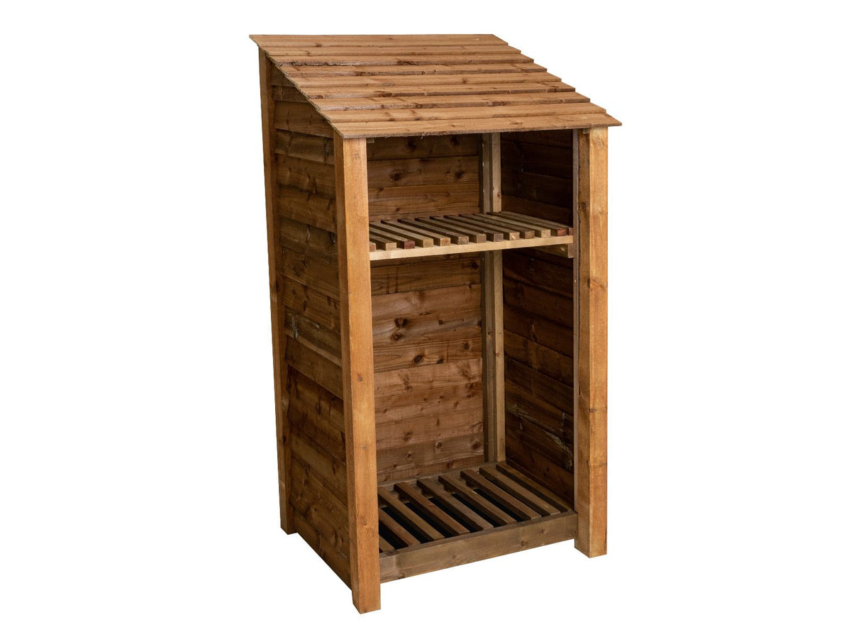 Wooden Log Store with Shelf W-99cm, H-126cm Or 180cm, D-88cm - Brown Finish - SGP Garden Ltd