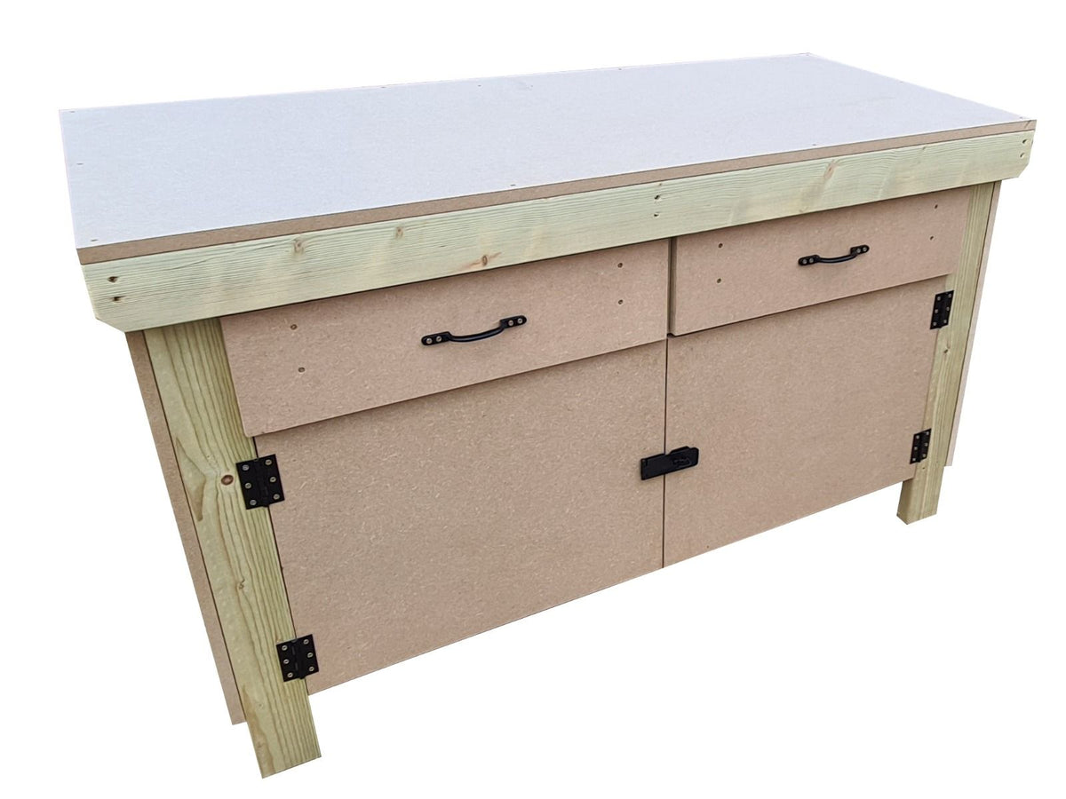 Wooden MDF top storage workbench with lockable cupboard and drawers (V.4) - SGP Garden Ltd
