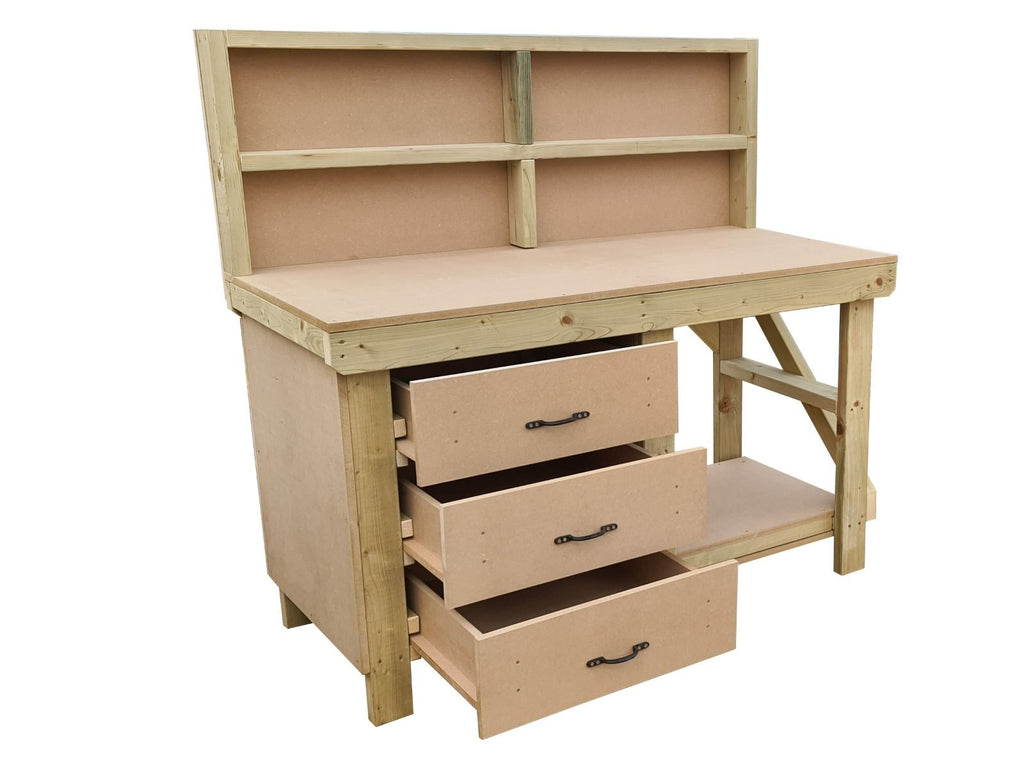 Wooden MDF top tool cabinet workbench with storage shelf (V.7) with back panel - SGP Garden Ltd