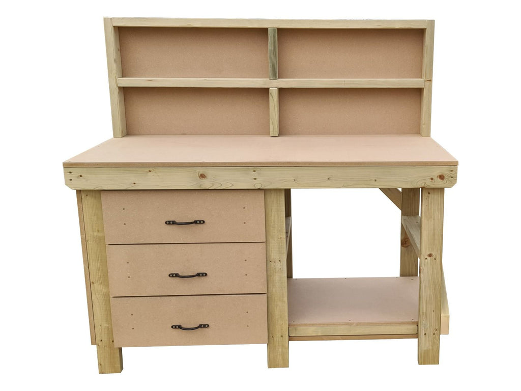 Wooden MDF top tool cabinet workbench with storage shelf (V.7) with back panel - SGP Garden Ltd