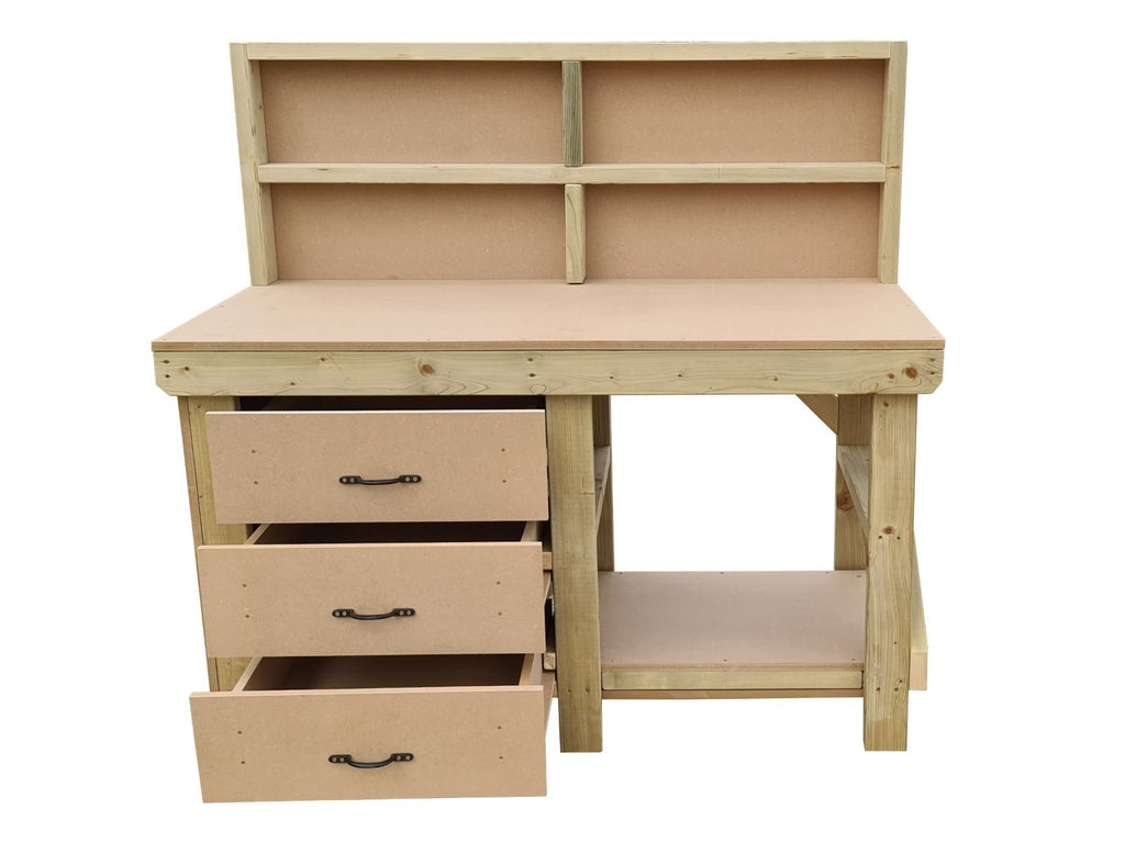 Wooden MDF top tool cabinet workbench with storage shelf (V.7) with back panel - SGP Garden Ltd