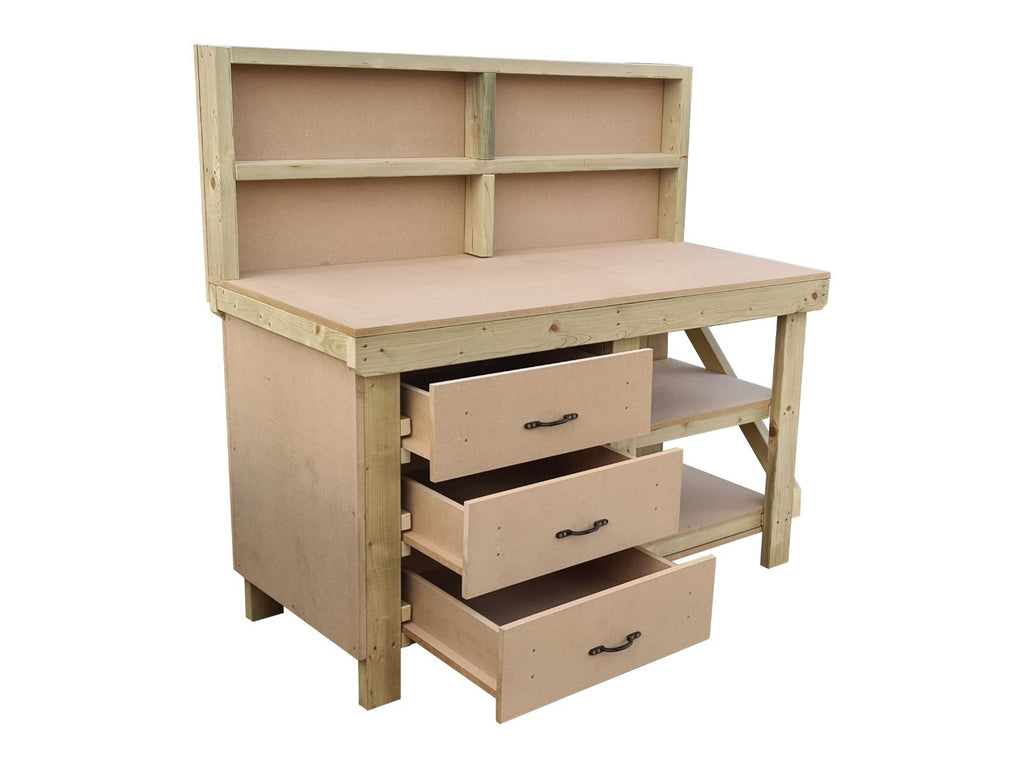 Wooden MDF top tool cabinet workbench with storage shelf (V.7) with back panel and double shelf - SGP Garden Ltd