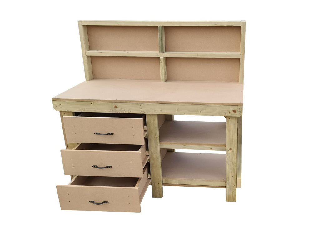Wooden MDF top tool cabinet workbench with storage shelf (V.7) with back panel and double shelf - SGP Garden Ltd