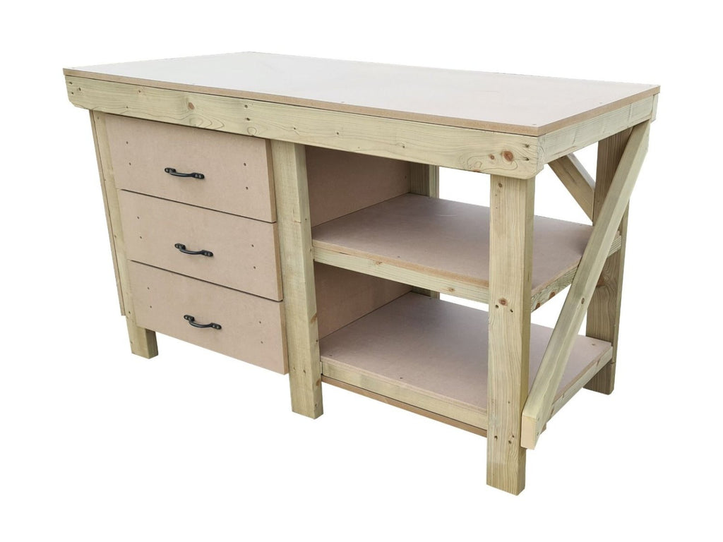 Wooden MDF top tool cabinet workbench with storage shelf (V.7) with double shelf - SGP Garden Ltd