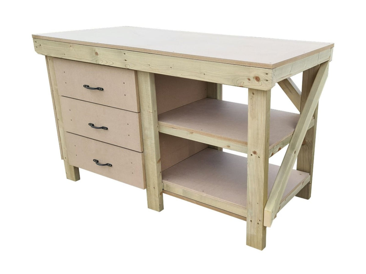 Wooden MDF top tool cabinet workbench with storage shelf (V.7) with double shelf - SGP Garden Ltd