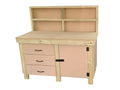 Wooden MDF top workbench, tool cabinet with lockable cupboard (V.3) with back and double shelf - SGP Garden Ltd
