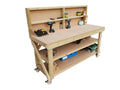 Wooden MDF top workbench with back panel, double shelf and wheels - SGP Garden Ltd