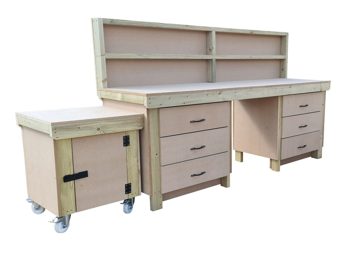 Wooden MDF Top Workbench With Drawers, Back Panel and Functional Lockable Cupboard (V.5) - SGP Garden Ltd