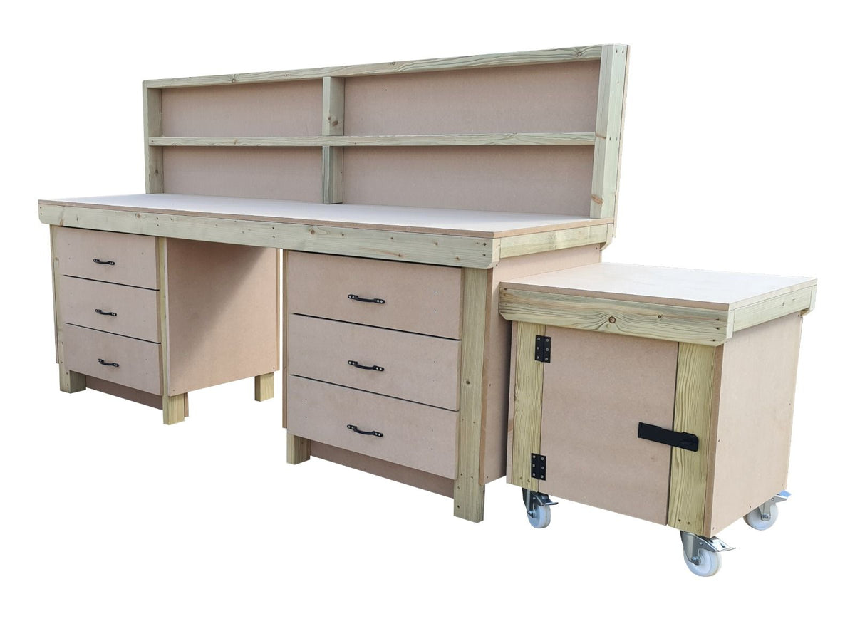 Wooden MDF Top Workbench With Drawers, Back Panel and Functional Lockable Cupboard (V.5) - SGP Garden Ltd
