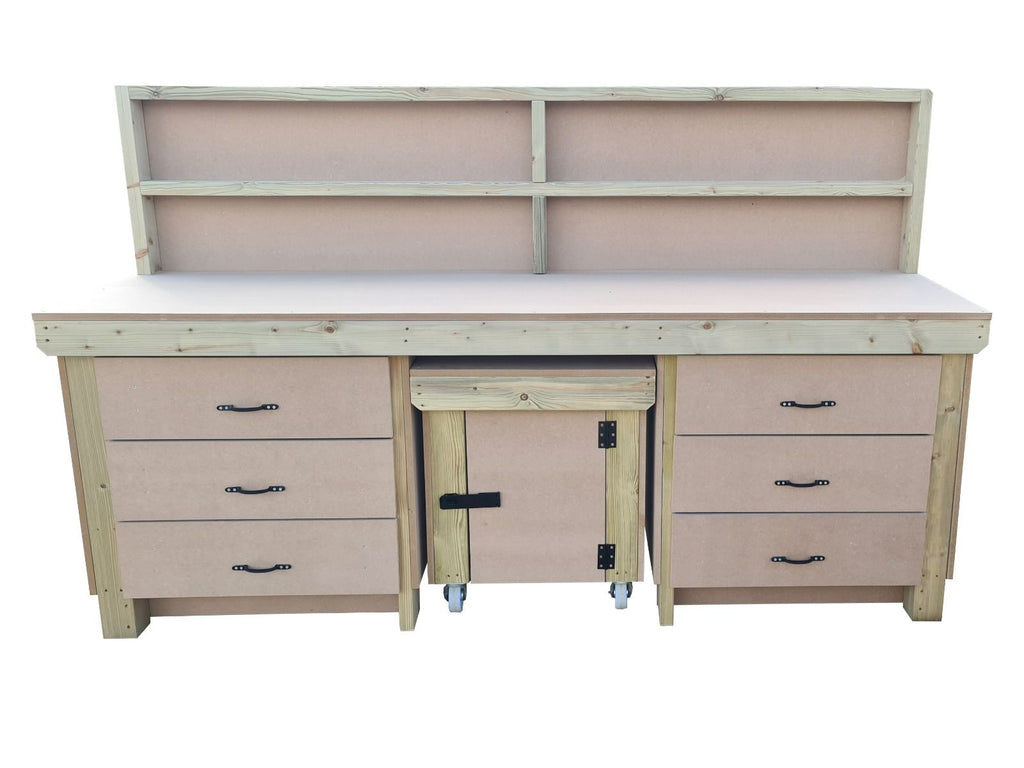 Wooden MDF Top Workbench With Drawers, Back Panel and Functional Lockable Cupboard (V.5) - SGP Garden Ltd
