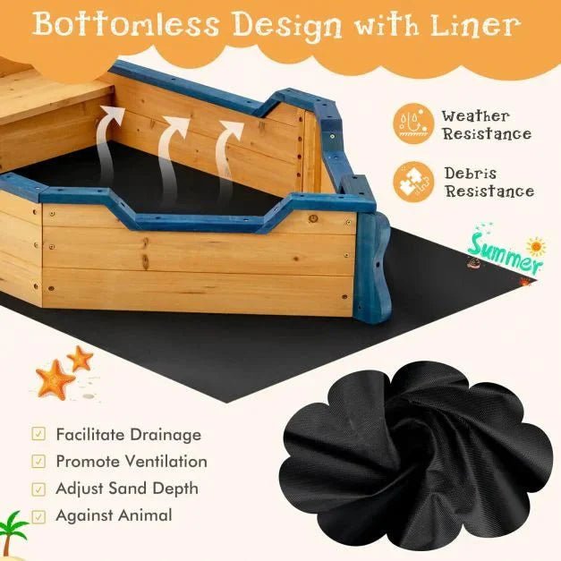 Wooden Pirate Sandboat with Bench Seat & Flag - SGP Garden Ltd