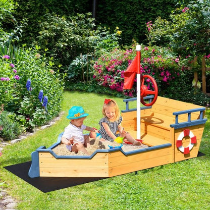 Wooden Pirate Sandboat with Bench Seat & Flag - SGP Garden Ltd