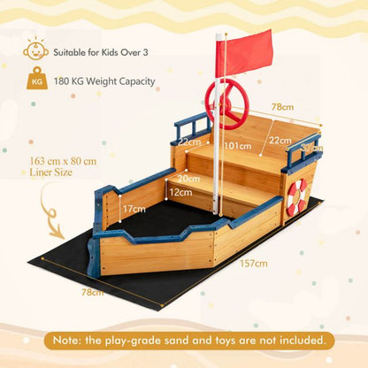 Wooden Pirate Sandboat with Bench Seat & Flag - SGP Garden Ltd