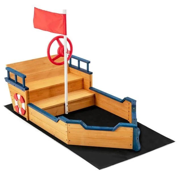 Wooden Pirate Sandboat with Bench Seat & Flag - SGP Garden Ltd