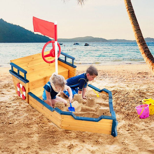 Wooden Pirate Sandboat with Bench Seat & Flag - SGP Garden Ltd