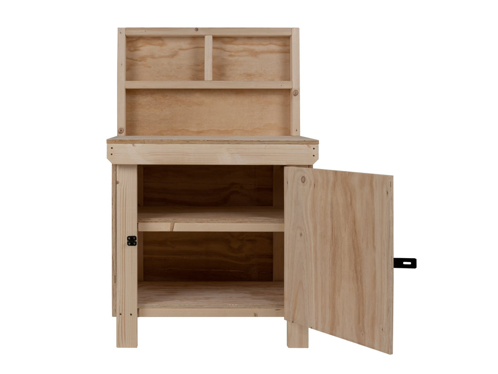 Wooden Plywood Top Workbench With Lockable Cupboard (V.9) With back panel, Double Shelf - SGP Garden Ltd