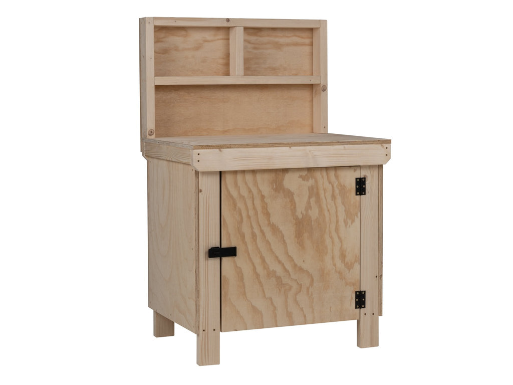 Wooden Plywood Top Workbench With Lockable Cupboard (V.9) With back panel, Double Shelf - SGP Garden Ltd