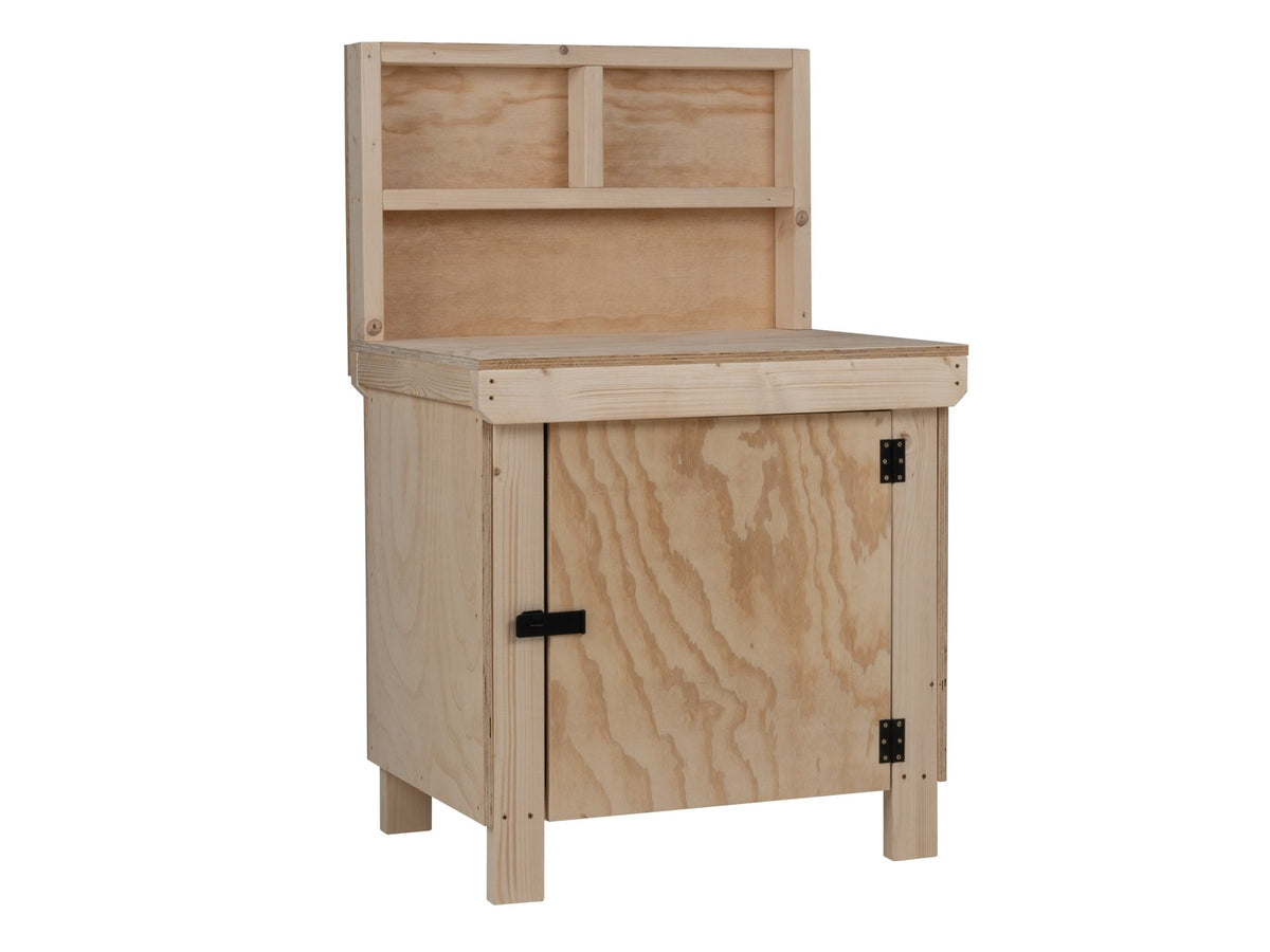 Wooden Plywood Top Workbench With Lockable Cupboard (V.9) With back panel, Double Shelf - SGP Garden Ltd