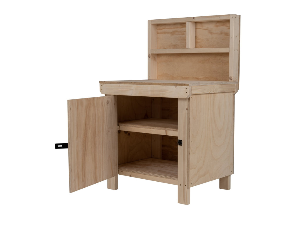 Wooden Plywood Top Workbench With Lockable Cupboard (V.9) With back panel, Double Shelf - SGP Garden Ltd