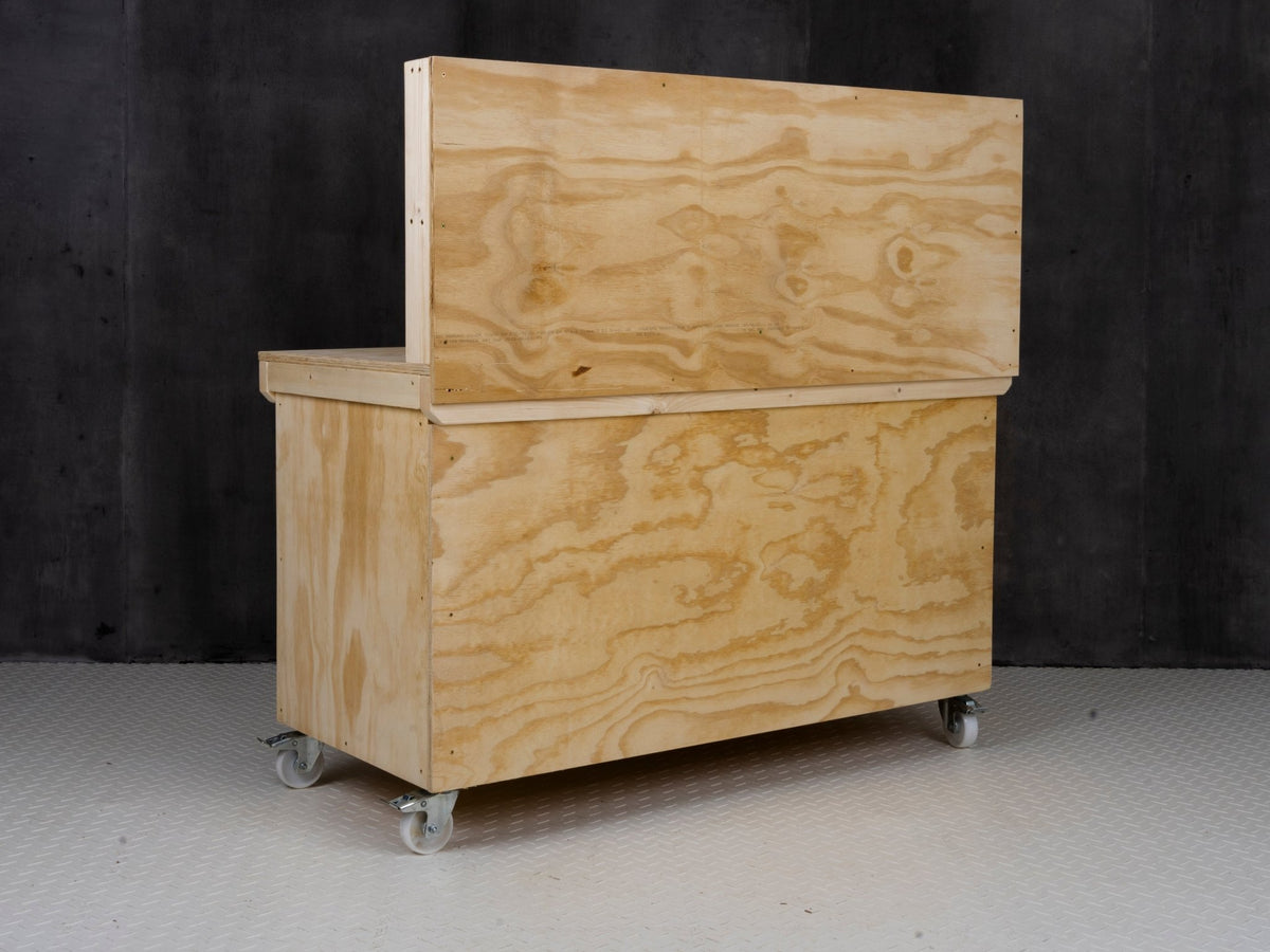 Wooden Plywood Top Workbench With Lockable Cupboard (V.9) With back panel, With Wheels - SGP Garden Ltd