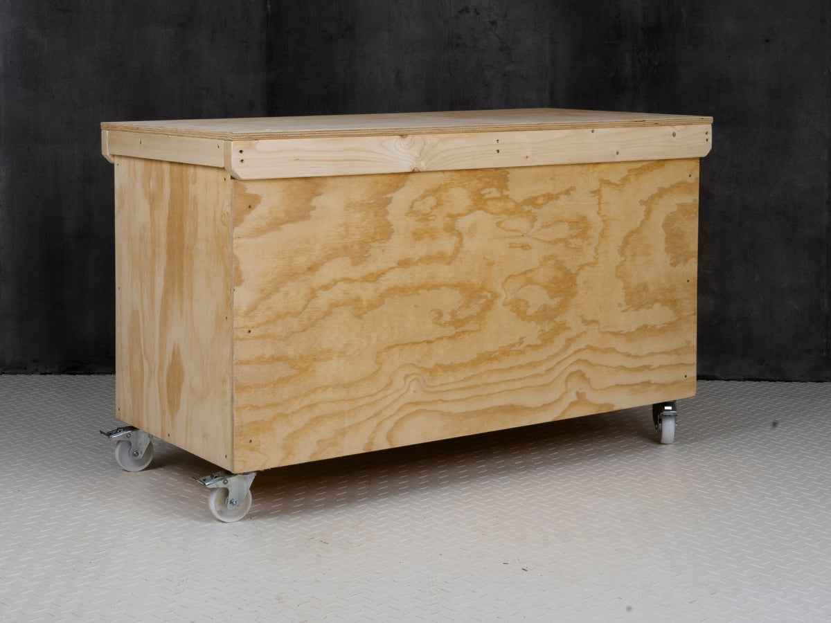 Wooden Plywood Top Workbench With Lockable Cupboard (V.9) With Wheels, Double Shelf - SGP Garden Ltd