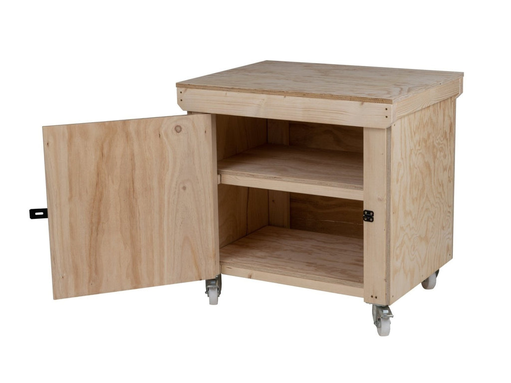 Wooden Plywood Top Workbench With Lockable Cupboard (V.9) With Wheels, Double Shelf - SGP Garden Ltd