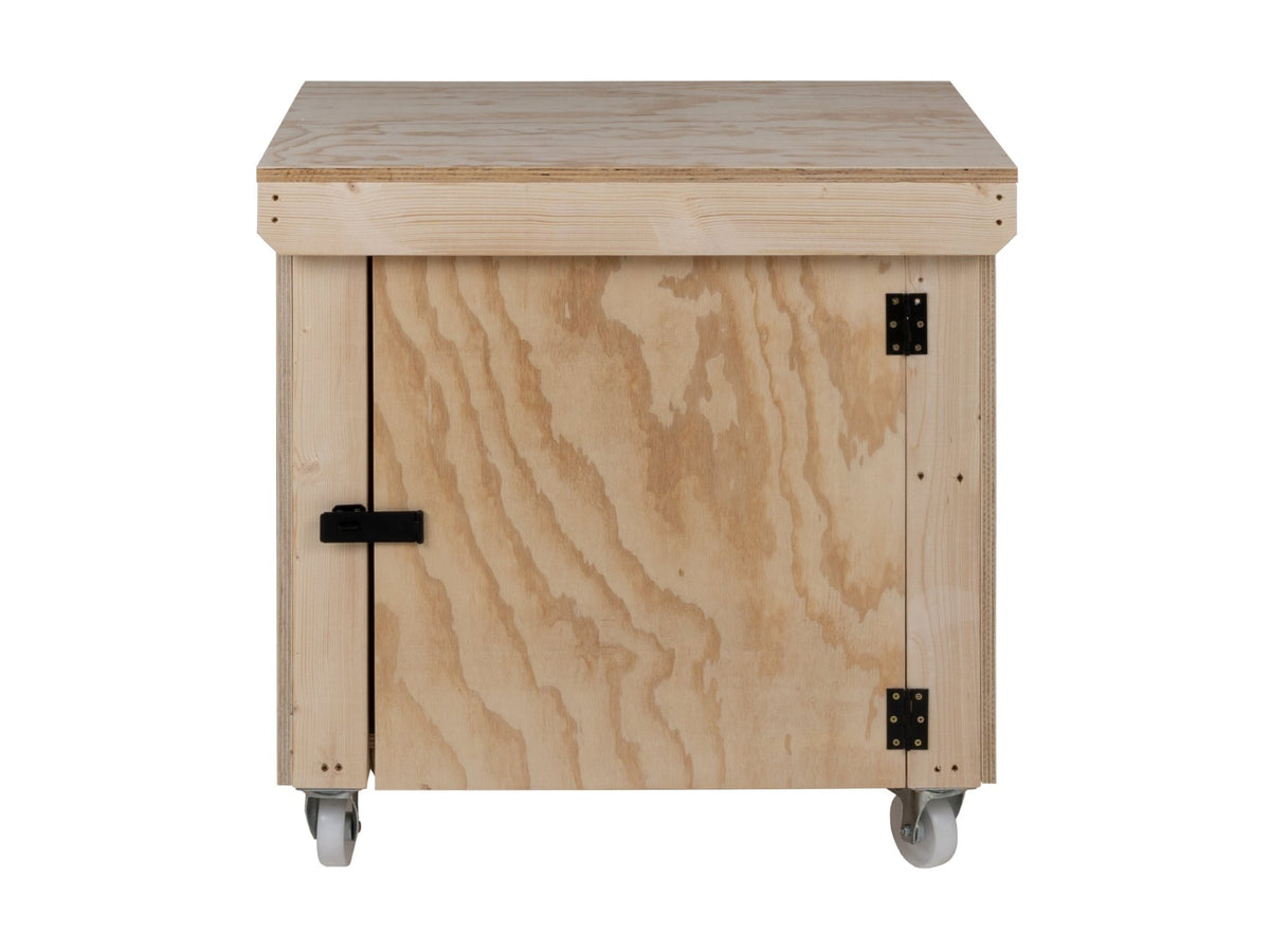 Wooden Plywood Top Workbench With Lockable Cupboard (V.9) With Wheels, Double Shelf - SGP Garden Ltd